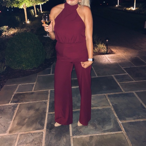 Burgundy - high neck - open back - formal romper/jumper - Picture 1 of 6